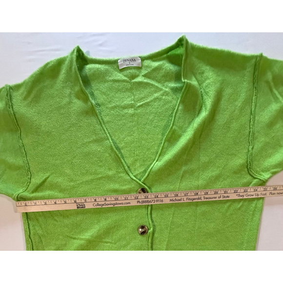 Zenana Lime Green Oversized Cardigan Sweater Large NWOT Fuzzy Knit V-Neck Button - Picture 7 of 9